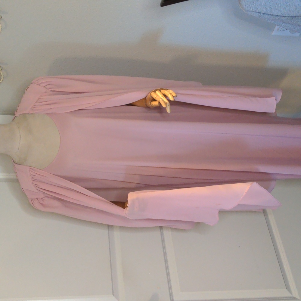 Vintage 80s Patra Women's Dress & Sheer Duster Pastel Pink Spring Summer SZ M
